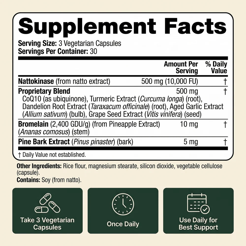 Support Healthy Arteries & Circulation with Nattokinase (10,000 FU)